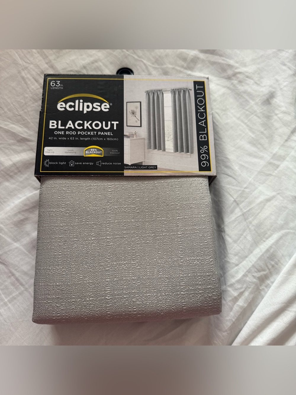 Eclipse Blackout One Rod Pocket Panel in light grey - 2 Pack 63” length